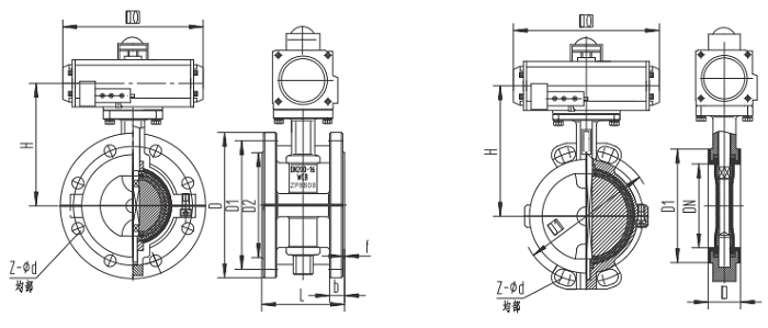 气动衬氟法兰蝶阀结构图