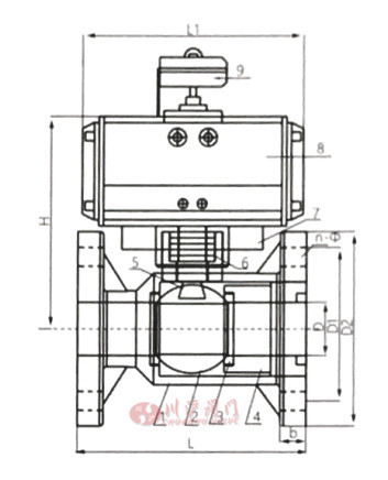 气动塑料法兰球阀结构图